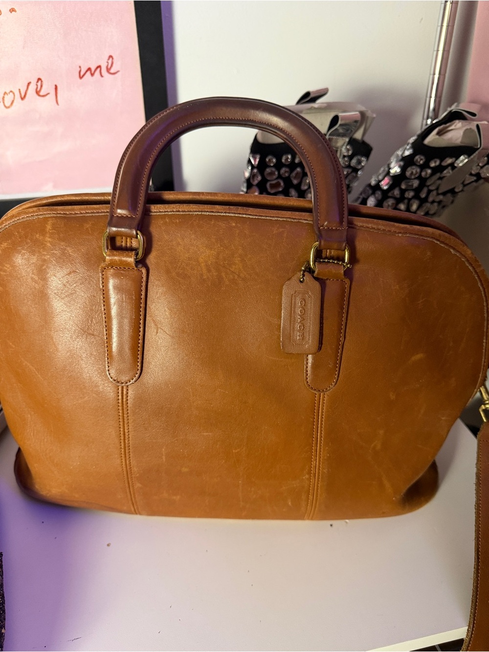 COACH VINTAGE UNISEX BAXTER TOTE/Briefcase purse or crossbody British Tan EUC - Picture 3 of 15